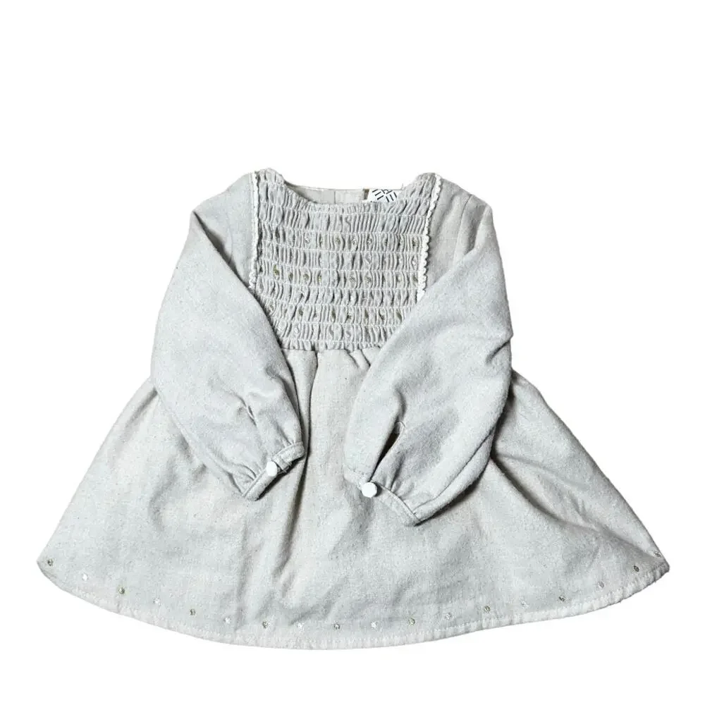 Artisan NY Smock Dress Long Sleeve Glittered Button Back Closure Gray 0-3M